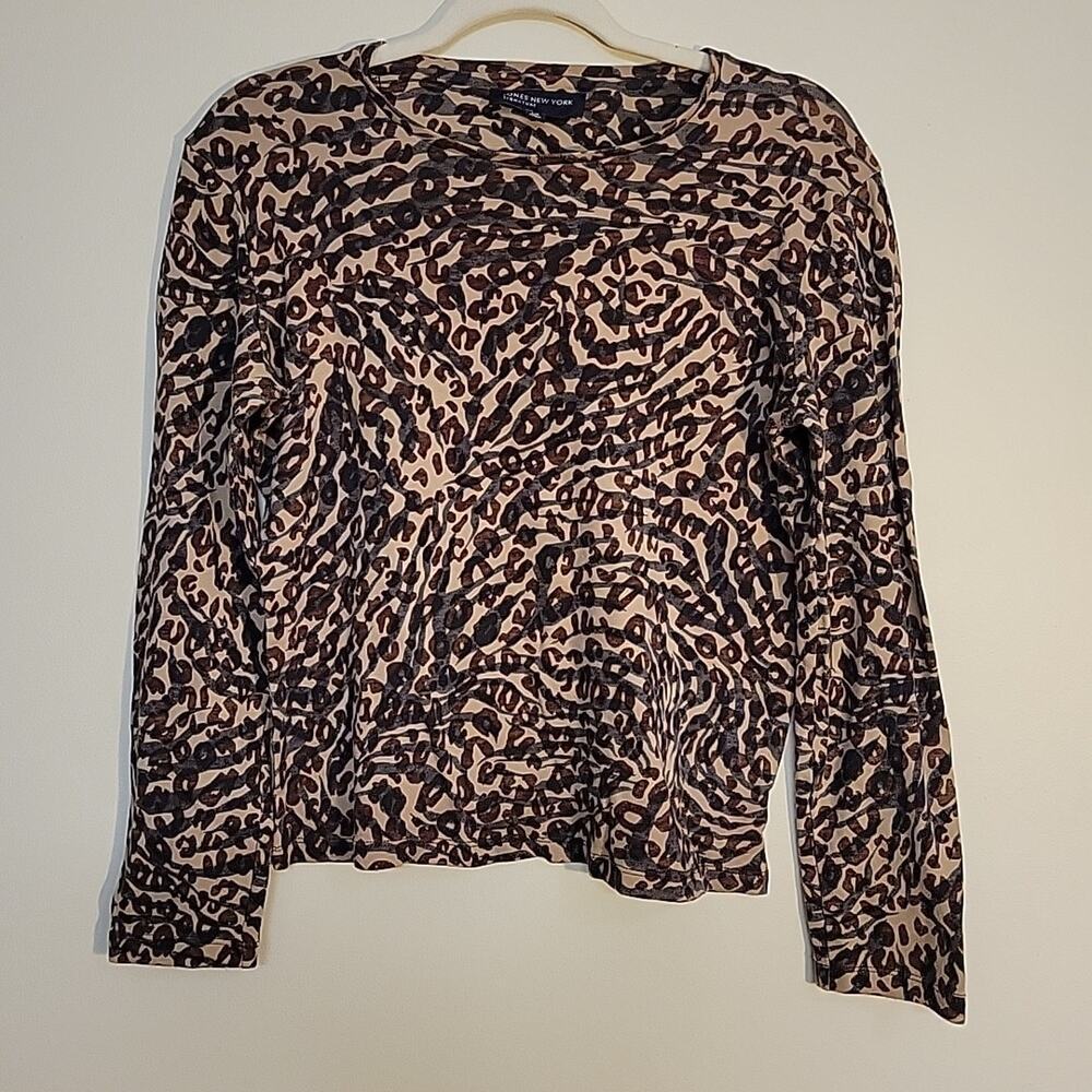 Jones New York Women's 100% Cotton Long Sleeve Top Size L Animal Print Casual